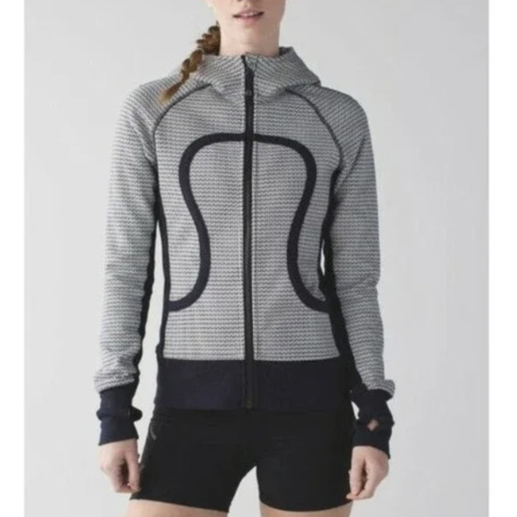 lululemon athletica Tops - Lululemon Washi Weave Angel Wing Naval Blue Cotton Scuba Hoodie Full Zip Jacket